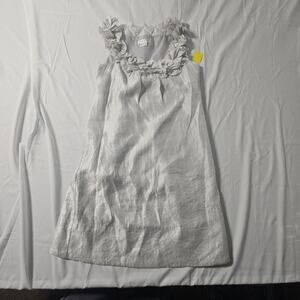 London Times Silver Cocktail Dress Womens 4 Floral Ruffle Neck Lined Sleeveless